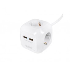 დენის ადაპტორი: Logilink LPS227 Power Cube 4-Way + 2xUSB-A 1.4m white