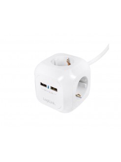 დენის ადაპტორი: Logilink LPS227 Power Cube 4-Way + 2xUSB-A 1.4m white
