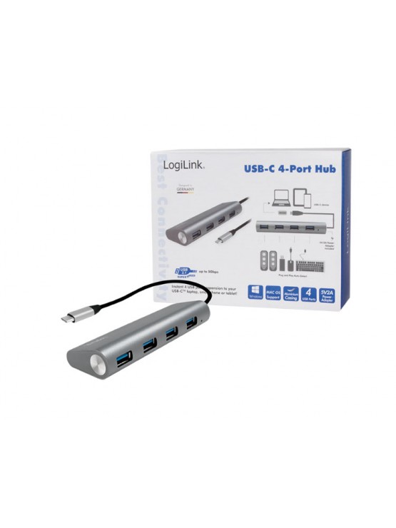 ადაპტერი: Logilink UA0309 USB 3.2 Gen 1x1 USB-C™ 4-Port Hub, aluminum, grey