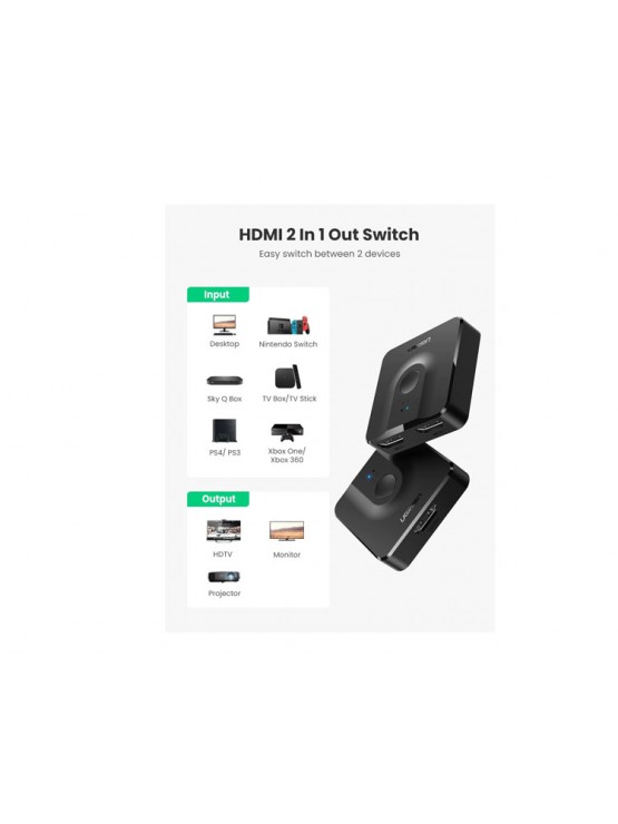 სპლიტერი: UGREEN CM217 2 In 1 Out HDMI 1.4 Switcher 4Kx2K@30Hz Black - 50966