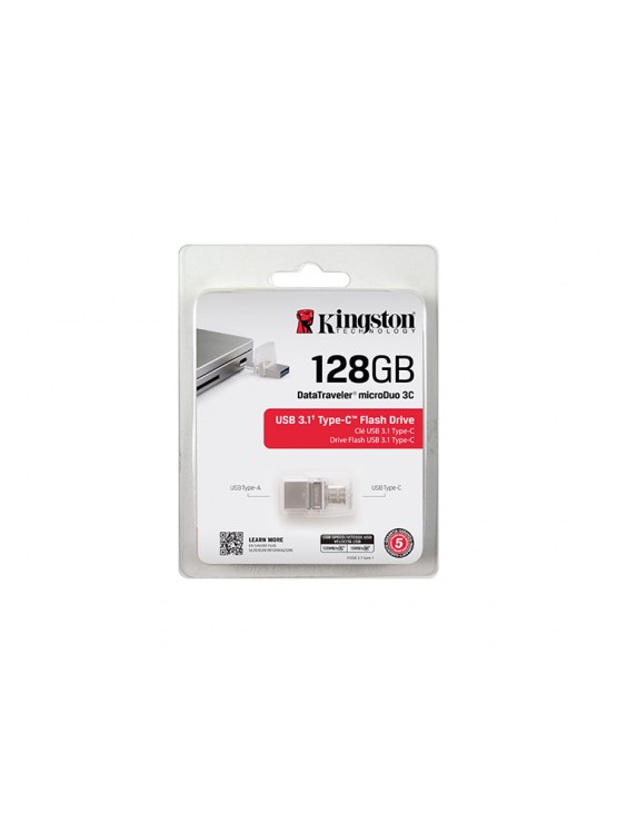 ფლეშ მეხსიერება: Kingston 128GB USB 3.1+Type-C DT Micro Metal Silver - DTDUO3C/128GB