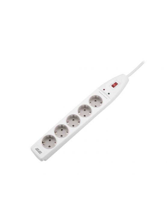 დენის ადაპტორი: 2Е 5 x Schuko 16A Power strip with surge protector 2m white - 2E-SP515M2WH