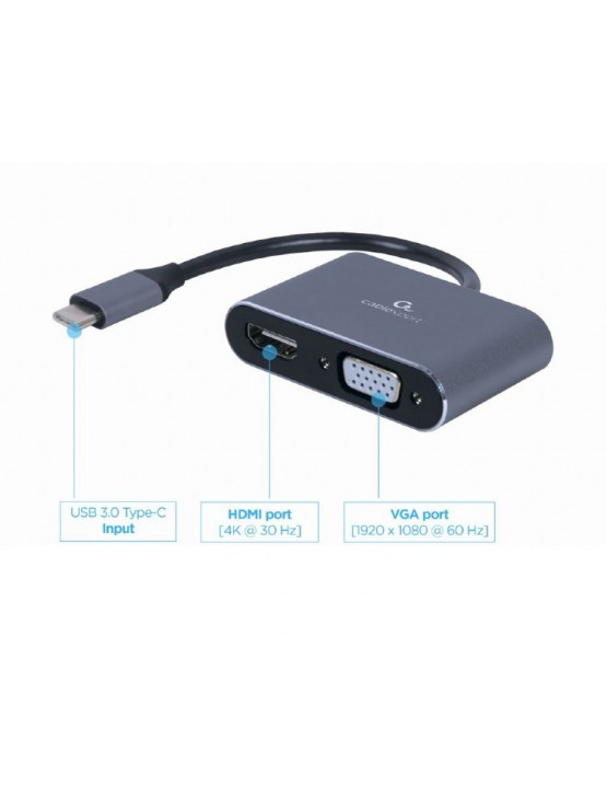 ადაპტერი: Gembird A-USB3C-HDMIVGA-01 USB Type-C to HDMI + VGA Display Adapter Space Grey