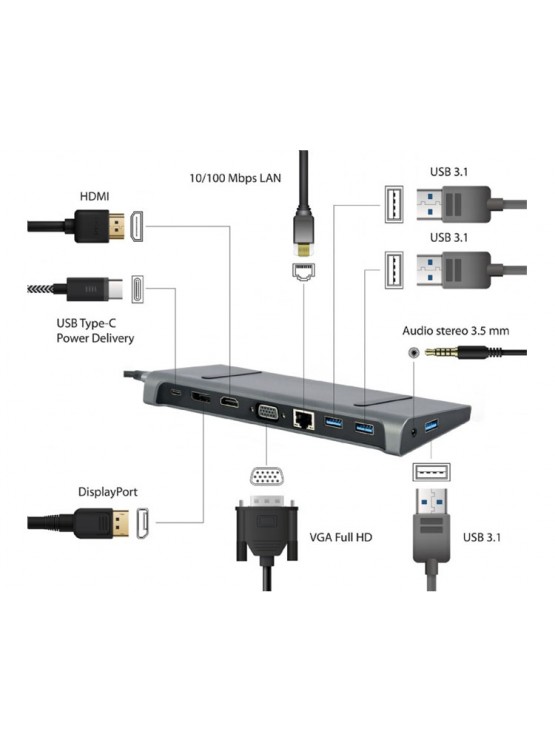 ადაპტერი: Gembird A-CM-COMBO9-02 USB Type-C 9-in-1 multi-port adapter