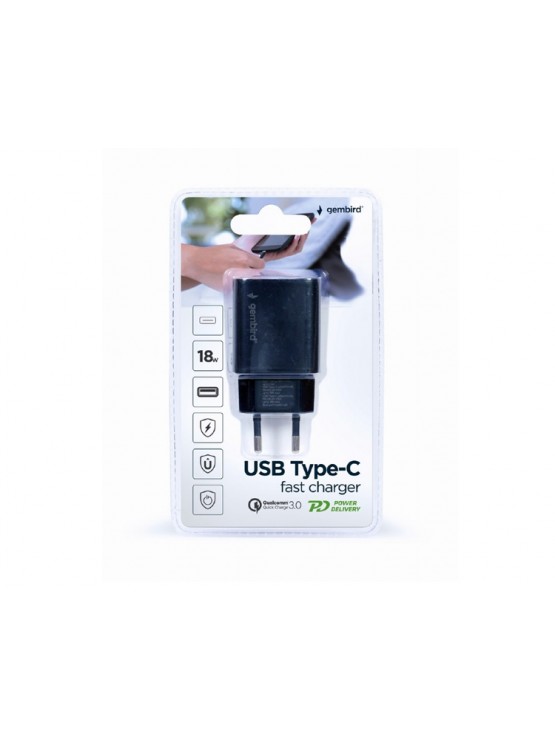 დამტენი: Gembird TA-UQC3-03 USB Type-C fast charger 18 W Black