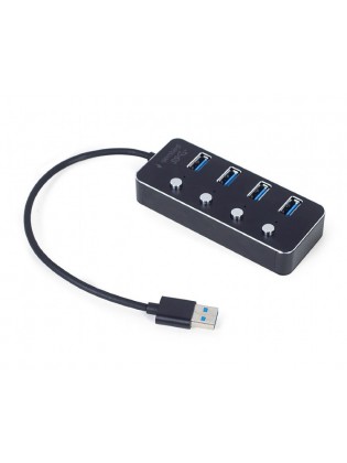 USB ჰაბი: Gembird UHB-U3P4P-01 USB3.1 powered 4-port hub with switches Black