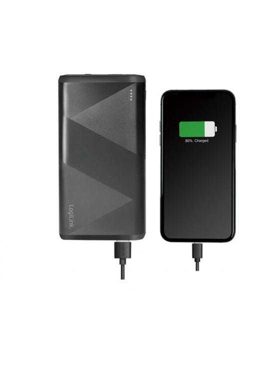 დამტენი: Logilink PA0275 Power bank 10000mAh 1x USB-A QC 3.0 & 1x USB-C PD 2.0 2-in-1 cable Black