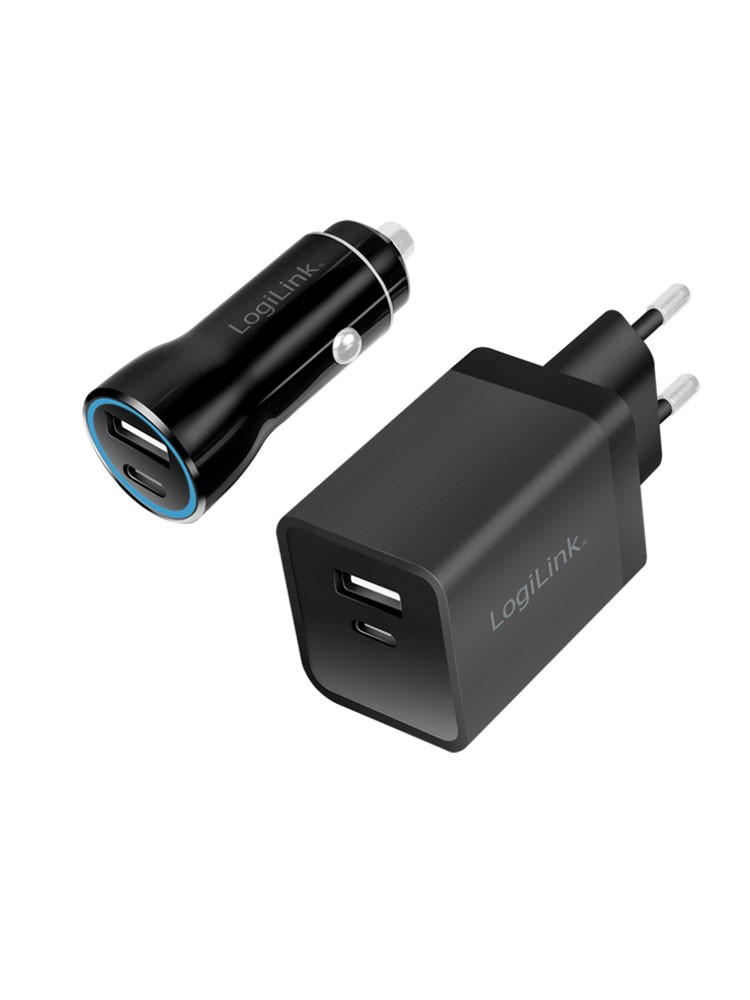 დამტენი: Logilink PA0300 USB travel charger set vehivle & socket charger 1x USB-A 1x USB-C 15 W black