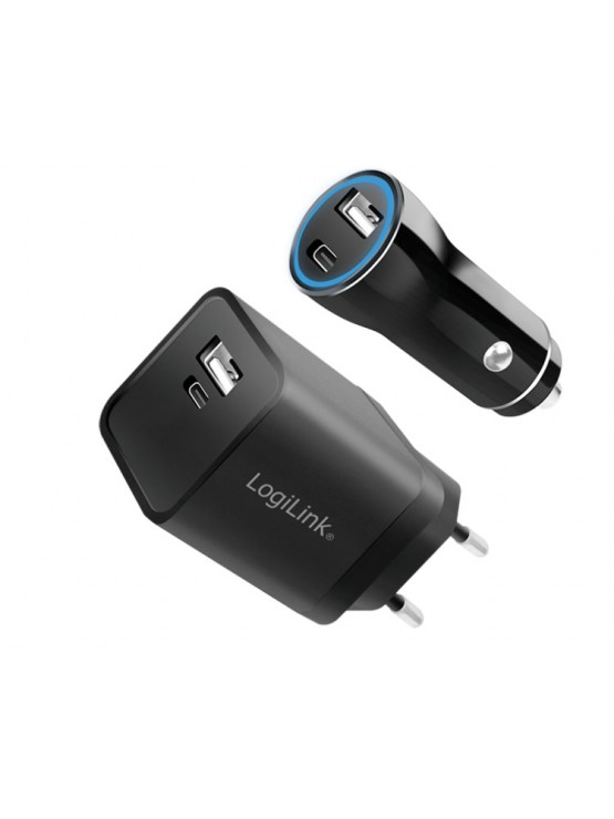 დამტენი: Logilink PA0300 USB travel charger set vehivle & socket charger 1x USB-A 1x USB-C 15 W black