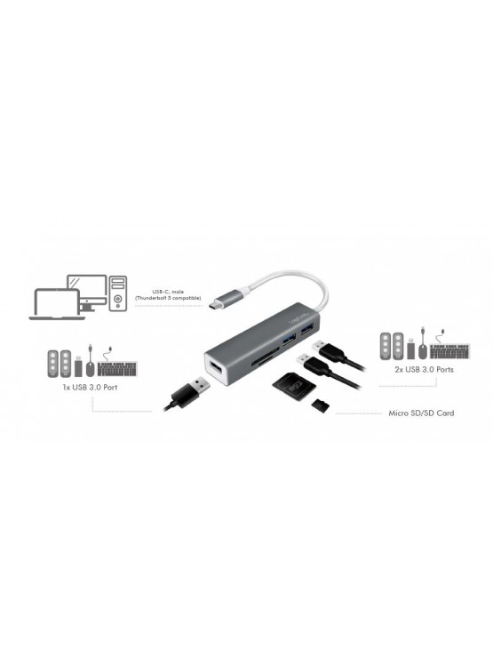 ადაპტერი: Logilink UA0305 USB 3.2 Gen 1x1 USB-C 3-port hub with card reader