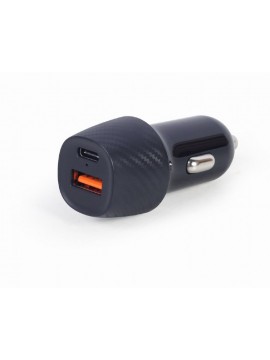დამტენი: Gembird TA-U2QC3-CAR-02 2-port USB car fast charger Type-C PD 18 W Black