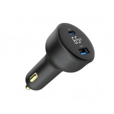 დამტენი: Gembird TA-UC-AC2PD65LCD-CAR-01 2-port USB Car Fast Charger USB-C PD LCD 65W Black