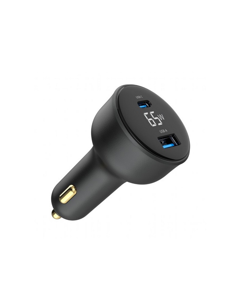 დამტენი: Gembird TA-UC-AC2PD65LCD-CAR-01 2-port USB Car Fast Charger USB-C PD LCD 65W Black