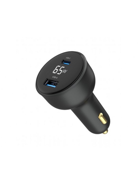 დამტენი: Gembird TA-UC-AC2PD65LCD-CAR-01 2-port USB Car Fast Charger USB-C PD LCD 65W Black