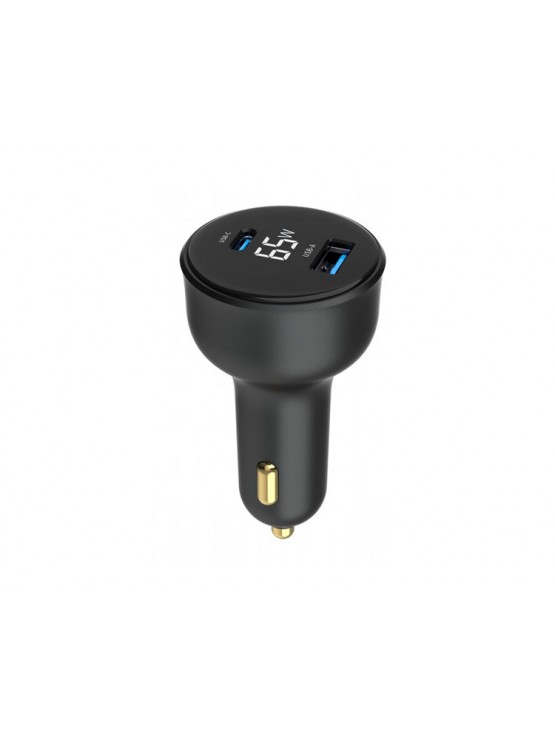 დამტენი: Gembird TA-UC-AC2PD65LCD-CAR-01 2-port USB Car Fast Charger USB-C PD LCD 65W Black