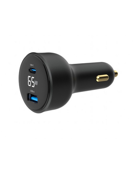 დამტენი: Gembird TA-UC-AC2PD65LCD-CAR-01 2-port USB Car Fast Charger USB-C PD LCD 65W Black