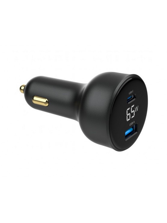 დამტენი: Gembird TA-UC-AC2PD65LCD-CAR-01 2-port USB Car Fast Charger USB-C PD LCD 65W Black