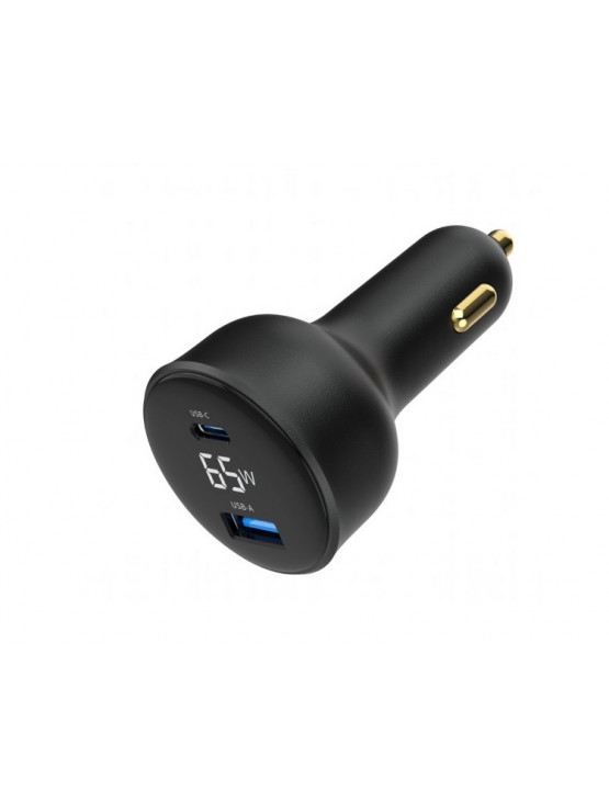 დამტენი: Gembird TA-UC-AC2PD65LCD-CAR-01 2-port USB Car Fast Charger USB-C PD LCD 65W Black