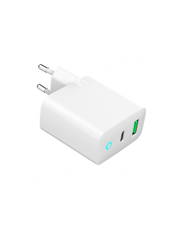 დამტენი: Gembird TA-UC-PDQC20L-W-01 2-port 20W USB Fast Charger LED White