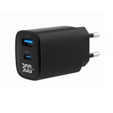 დამტენი: Gembird TA-UC-PDQC30LCD-BK-01 2-port 30W USB Fast Charger LCD Black