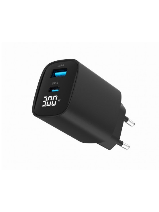 დამტენი: Gembird TA-UC-PDQC30LCD-BK-01 2-port 30W USB Fast Charger LCD Black