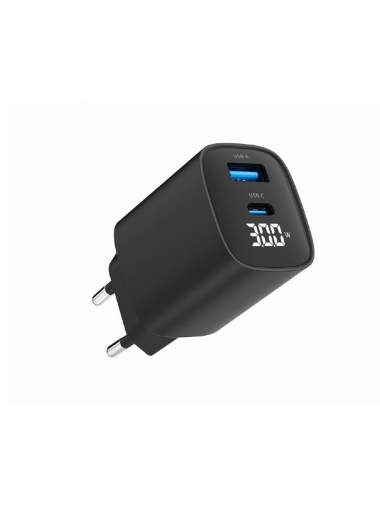 დამტენი: Gembird TA-UC-PDQC30LCD-BK-01 2-port 30W USB Fast Charger LCD Black