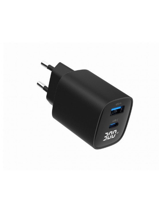 დამტენი: Gembird TA-UC-PDQC30LCD-BK-01 2-port 30W USB Fast Charger LCD Black