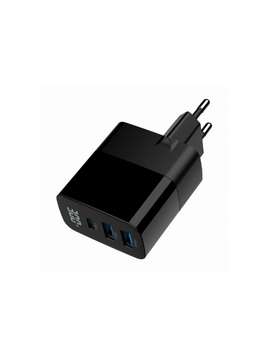 დამტენი: Gembird TA-UC-PDQC30LCD-BK-02 3-port 30W GaN USB Fast Charger LCD Black