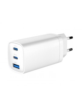 ადაპტერი: Gembird TA-UC-PDQC65-01-W 3-port 65 W GaN USB PowerDelivery fast charger White