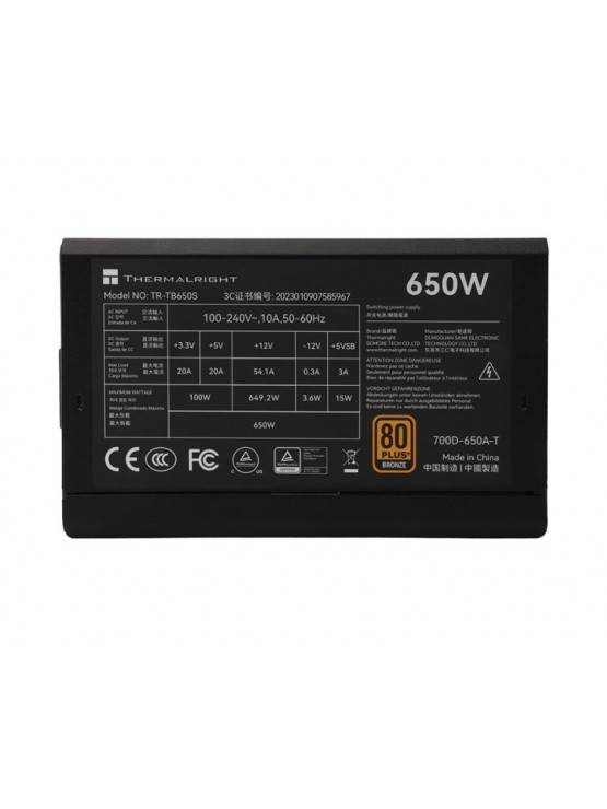 კვების ბლოკი: THERMALRIGHT 650W 80 Plus Bronze PSU - TR-TB650S