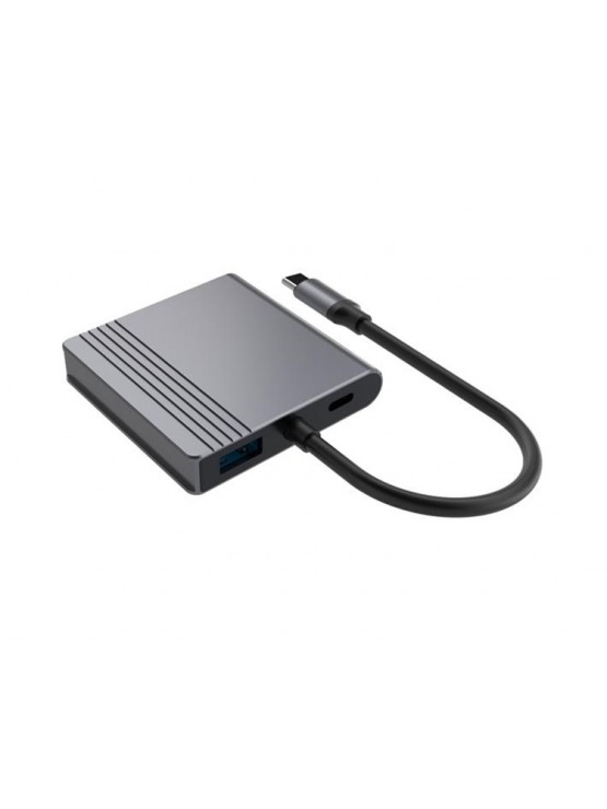 ადაპტერი: Gembird A-CM-COMBO3-04 USB Type-C 3-in-1 multi-port Adapter (USB port+HDMI+PD) Space Grey