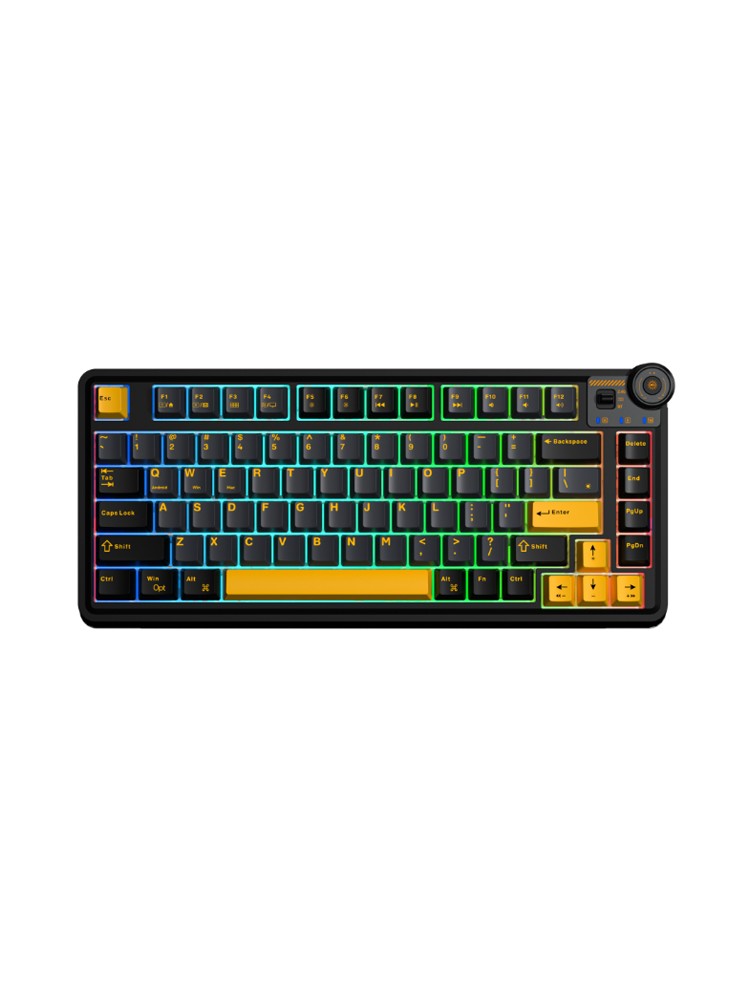 კლავიატურა: AULA AU75 Gasket Wireless Mechanical Keyboard Black/GrayYellow (Star Vector Switch)