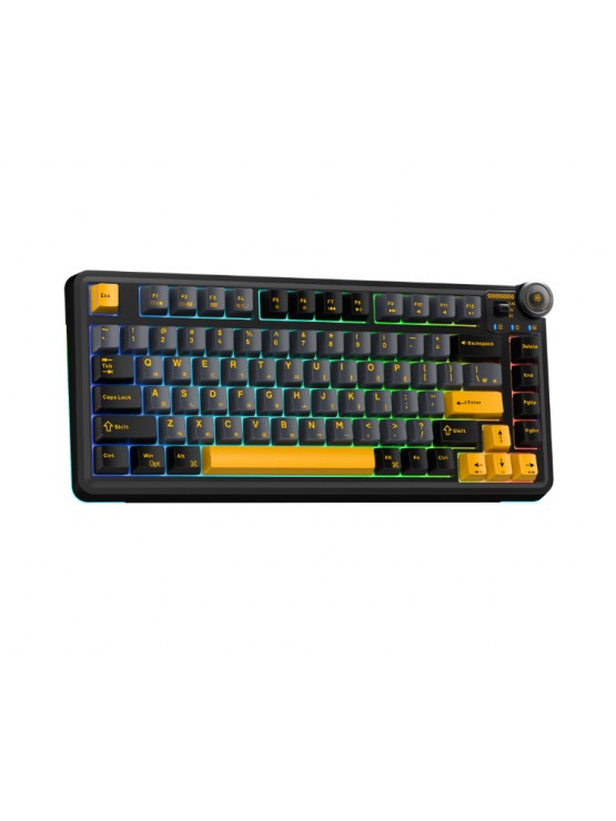 კლავიატურა: AULA AU75 Gasket Wireless Mechanical Keyboard Black/GrayYellow (Star Vector Switch)