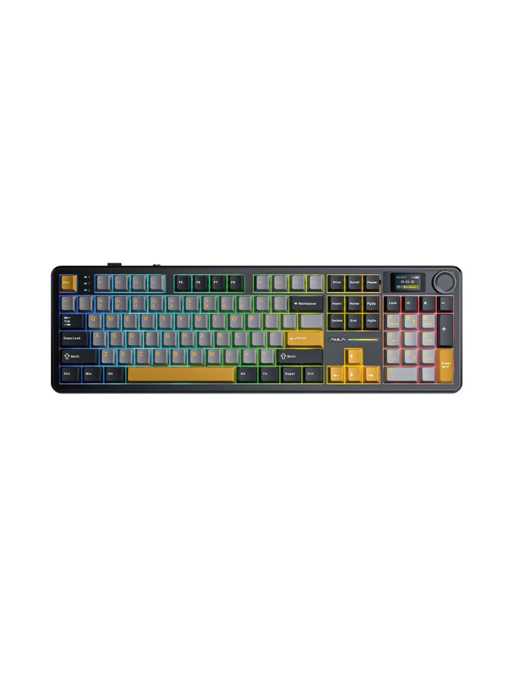 კლავიატურა: AULA F108PRO RGB Wireless Mechanical Keyboard Gray/Yellow (Reaper switch)