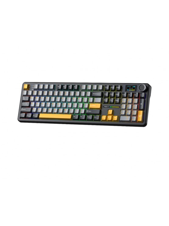 კლავიატურა: AULA F108PRO RGB Wireless Mechanical Keyboard Gray/Yellow (Reaper switch)