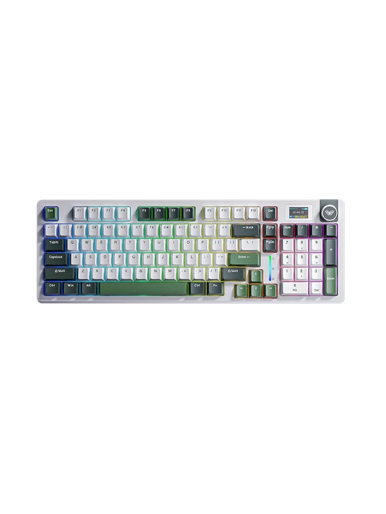 კლავიატურა: AULA S98PRO RGB Wireless Mechanical Keyboard Dark green/Milky White/Green (Gray wood switch)