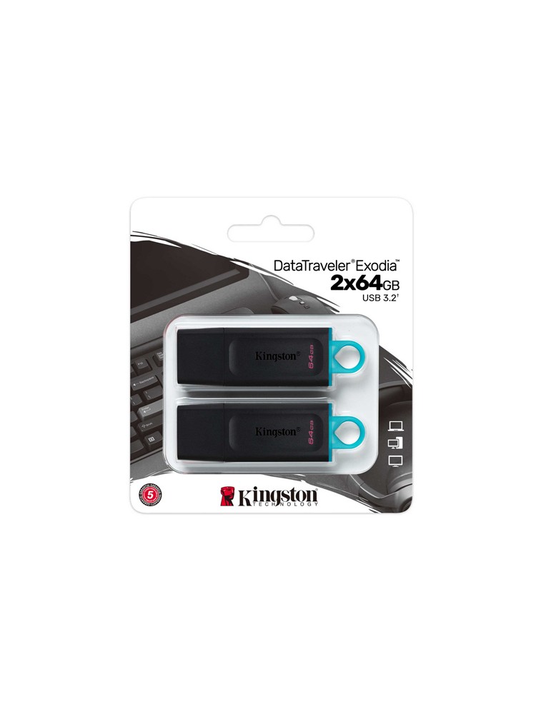 ფლეშ მეხსიერება: Kingston DataTraveler Exodia 2x64GB USB3.2 Black/Teal - DTX/64GB-2P
