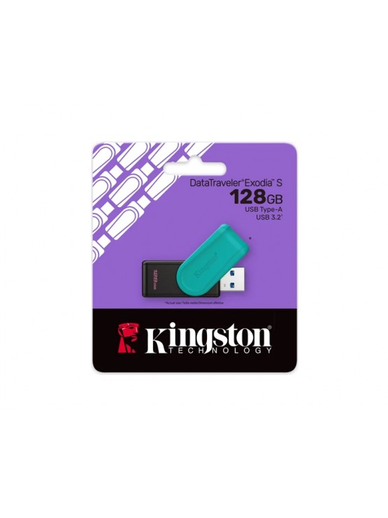 ფლეშ მეხსიერება: Kingston DataTraveler Exodia S 128GB USB 3.2 Black/Turquoise - DTXS/128GB