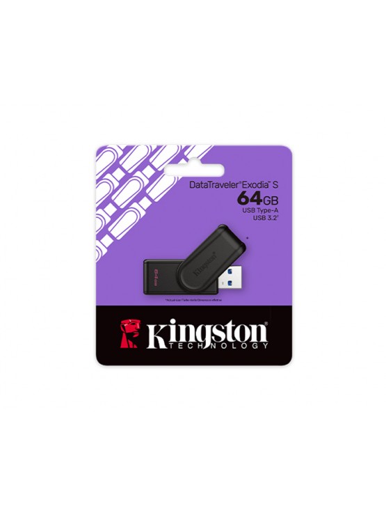 ფლეშ მეხსიერება: Kingston DataTraveler Exodia S 64GB USB 3.2 Black - DTXS/64GB