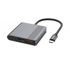 ადაპტერი: Gembird  A-CM-COMBO3-05 USB Type-C 3-in-1 multi-port Adapter (USB port+HDMI+USB-C video) Space Grey