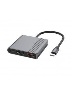 ადაპტერი: Gembird  A-CM-COMBO3-05 USB Type-C 3-in-1 multi-port Adapter (USB port+HDMI+USB-C video) Space Grey