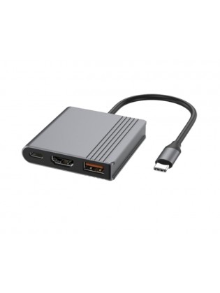 ადაპტერი: Gembird  A-CM-COMBO3-05 USB Type-C 3-in-1 multi-port Adapter (USB port+HDMI+USB-C video) Space Grey