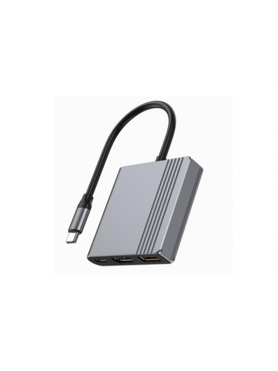 ადაპტერი: Gembird  A-CM-COMBO3-05 USB Type-C 3-in-1 multi-port Adapter (USB port+HDMI+USB-C video) Space Grey
