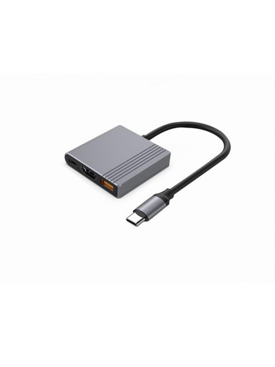 ადაპტერი: Gembird  A-CM-COMBO3-05 USB Type-C 3-in-1 multi-port Adapter (USB port+HDMI+USB-C video) Space Grey