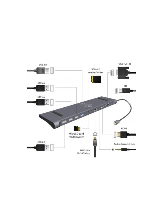 ადაპტერი: Gembird A-CM-COMBO11-01 USB Type-C 11-in-1 multi-port Adapter