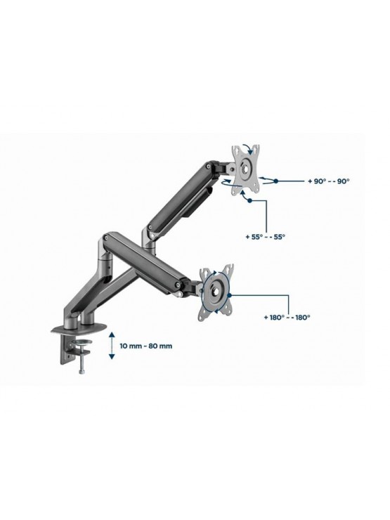 მონიტორის საკიდი: Gembird MA-DA2-05 Desk mounted adjustable double Monitor Arm 17"-32" Space Grey