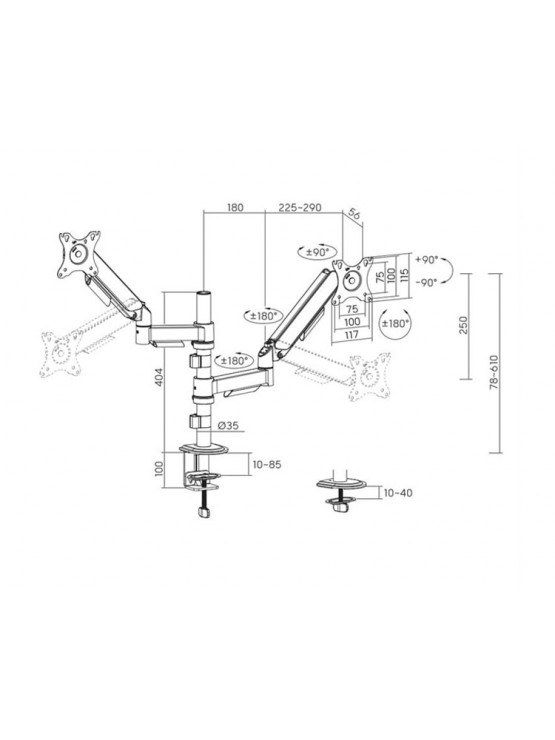 მონიტორის საკიდი: Gembird MA-DA2P-02 Adjustable desk 2-display Mounting Arm 17"-32" Black