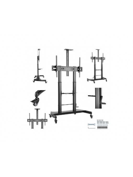 ტელევიზორის სადგამი: Gembird TVS-100T-02 Height adjustable TV floor stand with caster wheels 60" - 100"