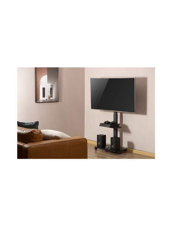 ტელევიზორის სადგამი: Gembird TVS-75S-02 TV Floor Stand With Caster Wheels 37"-75" Black