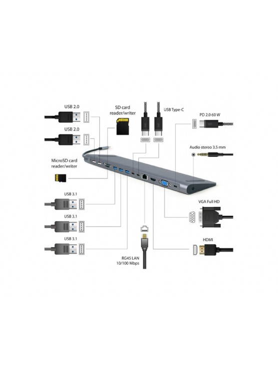 ადაპტერი: Gembird A-CM-COMBO9-01 USB Type-C 9-in-1 multi-port adapter